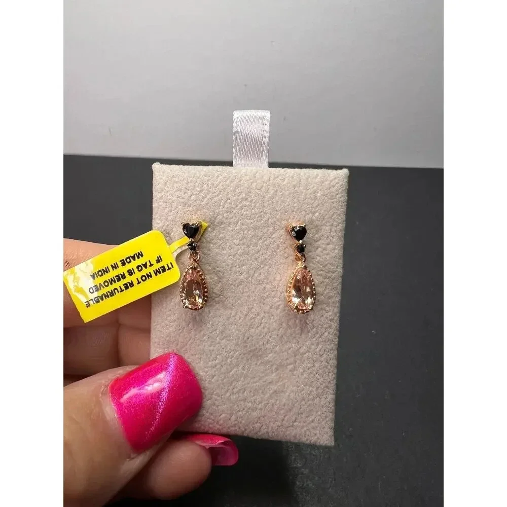 NEW Morganite and black spinel rose gold over sterling silver earrings